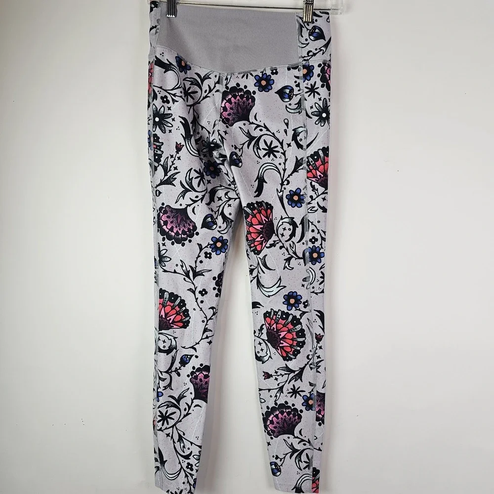 Nike Power Legend Womens S Tight Leggings Floral Pants Training Dri-Fit Gray Gym